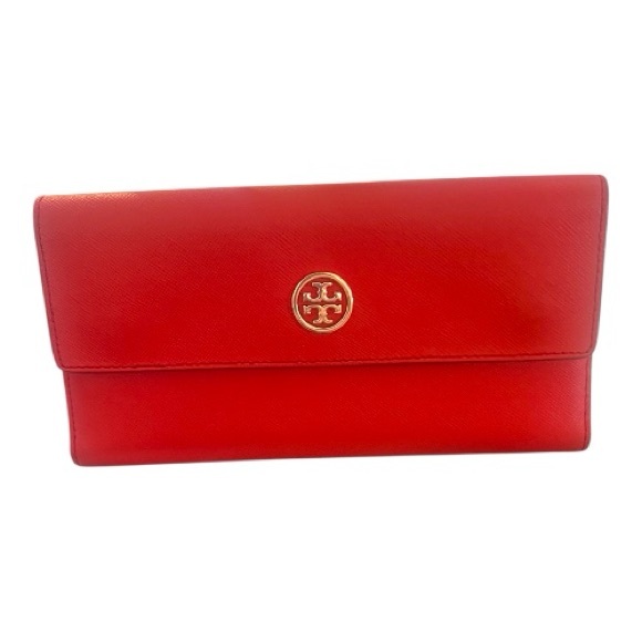 Tory Burch Handbags - Tory Burch Red Saffiano Leather Continental Wallet Gold Logo
